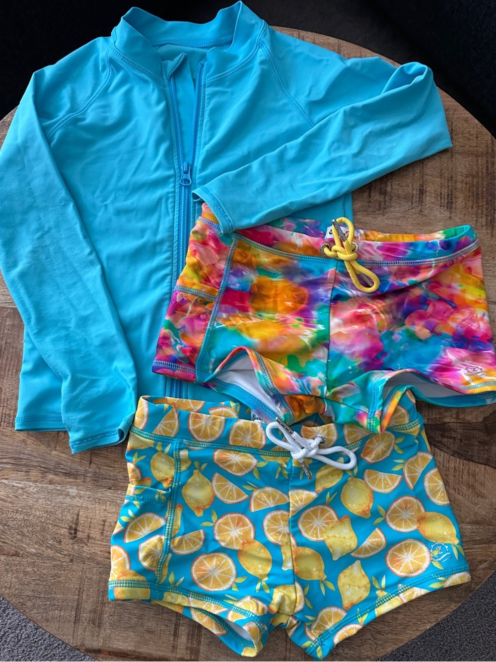 Kids Turquoise Zip Rashguard with European style  Swim Shorts